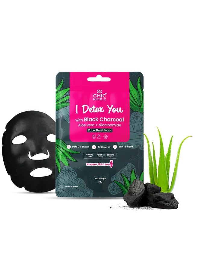 Chicnutrix Korean Black Charcoal Face Sheet Mask – Detoxifying & Pore Tightening (Pack of 1) - Image 1